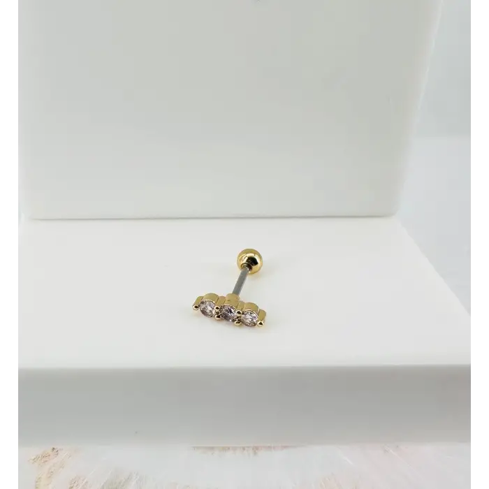 Zirkon Taşlı Uç Kısmı : Pirinç Kıkırdak Bar Uzunluğu : 6 Mm / Bar Kalınlığı 0.8 Mm / Top Boyu 3 Mm - Pt0018-1