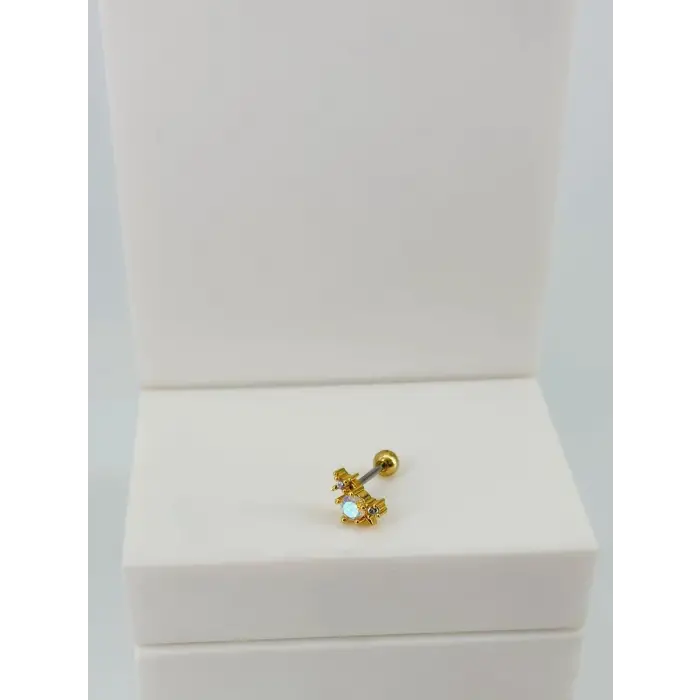 Zirkon Taşlı Uç Kısmı : Pirinç Kıkırdak Bar Uzunluğu : 6 Mm / Bar Kalınlığı 0.8 Mm / Top Boyu 3 Mm  - Pt0063-1