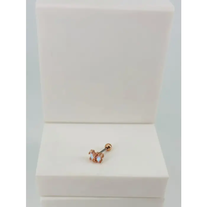 Rose Zirkon Taşlı Uç Kısmı : Pirinç Kıkırdak Bar Uzunluğu : 6 Mm / Bar Kalınlığı 0.8 Mm / Top Boyu 3 Mm  - Pt0060-2