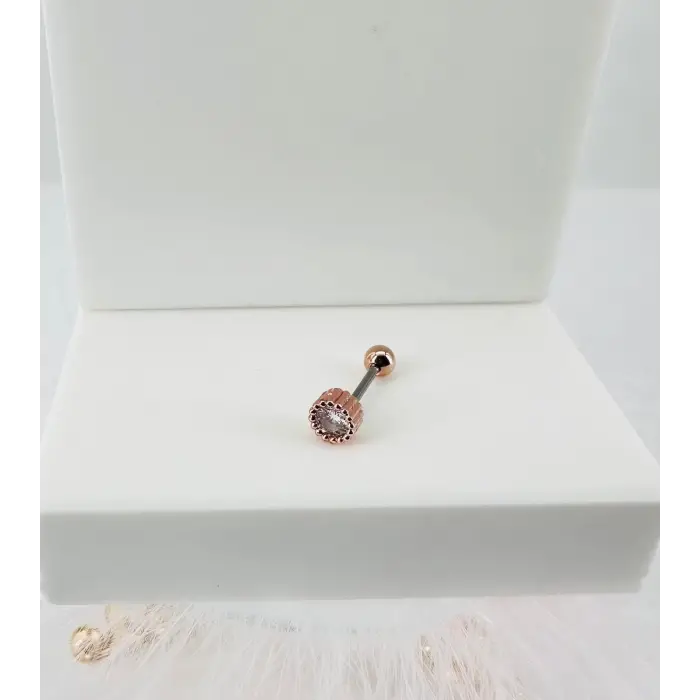 Rose Zirkon Taşlı Uç Kısmı : Pirinç Kıkırdak Bar Uzunluğu : 6 Mm / Bar Kalınlığı 0.8 Mm / Top Boyu 3 Mm - Pt0013-2