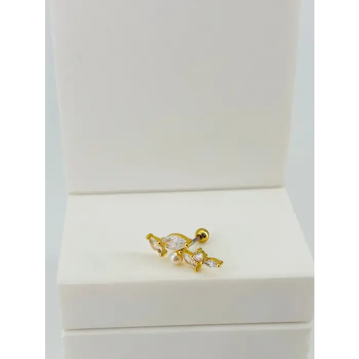 Zirkon Taşlı Uç Kısmı : Pirinç Kıkırdak Bar Uzunluğu : 6 Mm / Bar Kalınlığı 0.8 Mm / Top Boyu 3 Mm - Pt0069-1