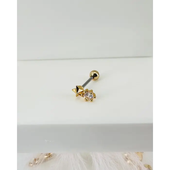 Zirkon Taşlı Uç Kısmı : Pirinç Kıkırdak Bar Uzunluğu : 6 Mm / Bar Kalınlığı 0.8 Mm / Top Boyu 3 Mm - Pt0009-1