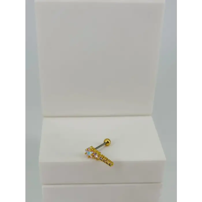 Zirkon Taşlı Uç Kısmı : Pirinç Kıkırdak Bar Uzunluğu : 6 Mm / Bar Kalınlığı 0.8 Mm / Top Boyu 3 Mm  - Pt0056-1