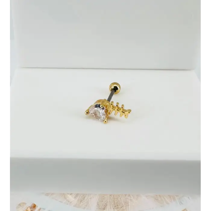Zirkon Taşlı Uç Kısmı : Pirinç Kıkırdak Bar Uzunluğu : 6 Mm / Bar Kalınlığı 0.8 Mm / Top Boyu 3 Mm - Pt0039-1