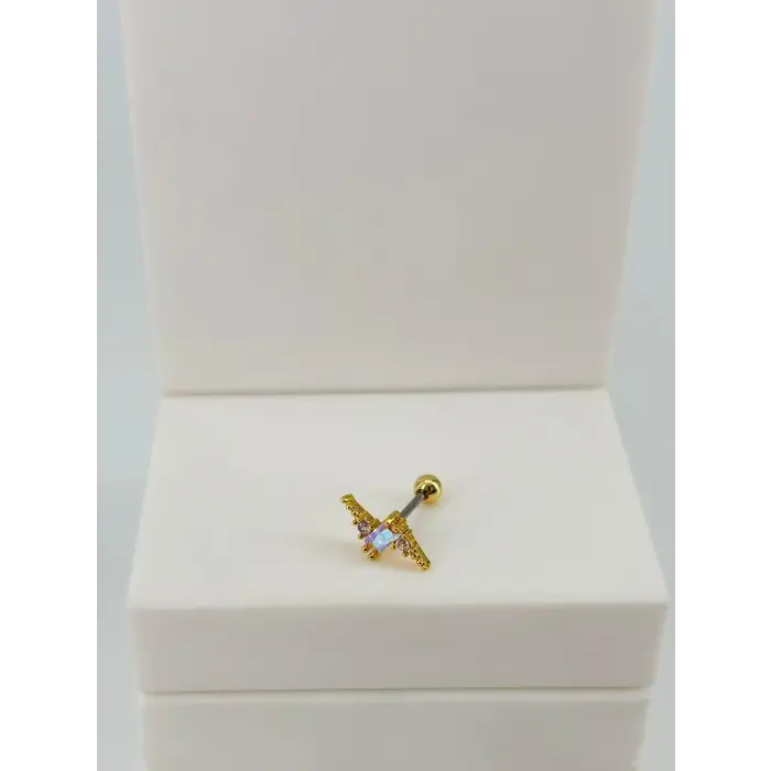 Zirkon Taşlı Uç Kısmı : Pirinç Kıkırdak Bar Uzunluğu : 6 Mm / Bar Kalınlığı 0.8 Mm / Top Boyu 3 Mm  - Pt0066-1