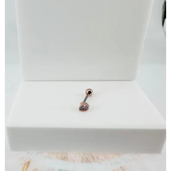 Rose Zirkon Taşlı Uç Kısmı : Pirinç Kıkırdak Bar Uzunluğu : 6 Mm / Bar Kalınlığı 0.8 Mm / Top Boyu 3 Mm - Pt0042-2