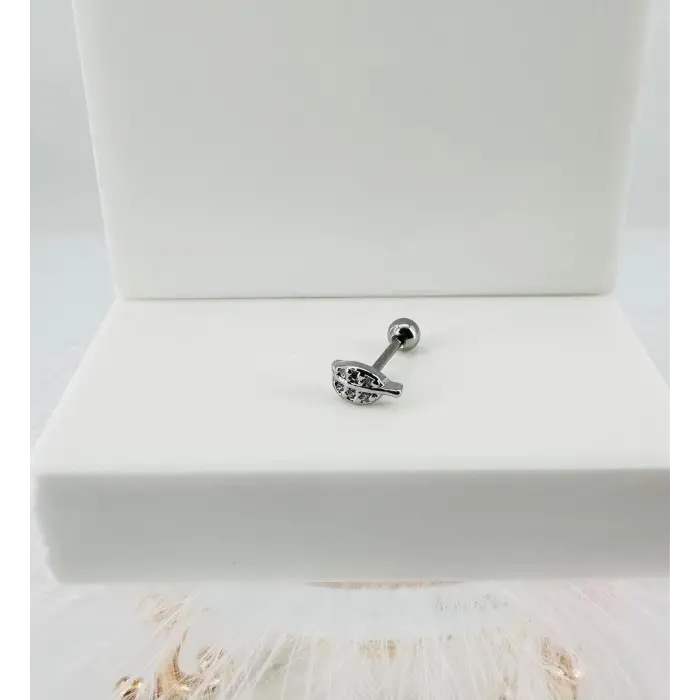 Rodyum Zirkon Taşlı Uç Kısmı : Pirinç Kıkırdak Bar Uzunluğu : 6 Mm / Bar Kalınlığı 0.8 Mm / Top Boyu 3 Mm - Pt0016