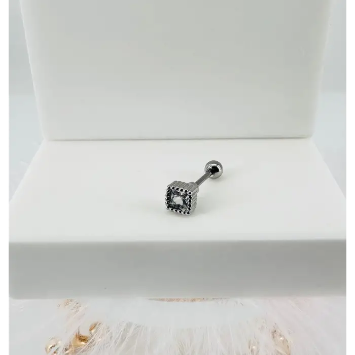 Rodyum Zirkon Taşlı Uç Kısmı : Pirinç Kıkırdak Bar Uzunluğu : 6 Mm / Bar Kalınlığı 0.8 Mm / Top Boyu 3 Mm - Pt0015