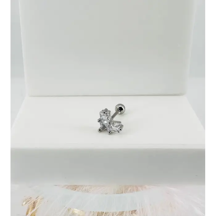 Rodyum Zirkon Taşlı Uç Kısmı : Pirinç Kıkırdak Bar Uzunluğu : 6 Mm / Bar Kalınlığı 0.8 Mm / Top Boyu 3 Mm - Pt0023