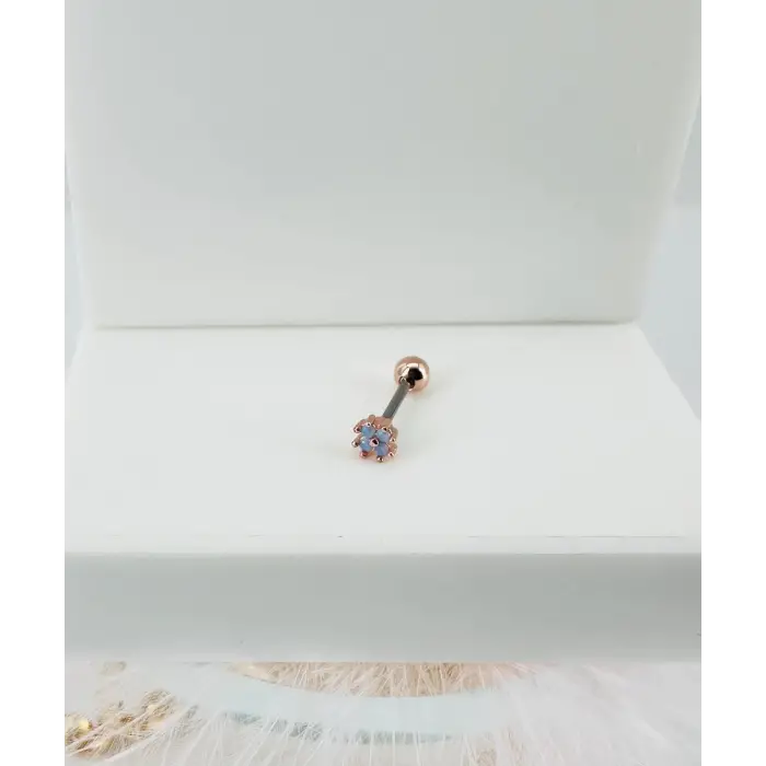 Rose Zirkon Taşlı Uç Kısmı : Pirinç Kıkırdak Bar Uzunluğu : 6 Mm / Bar Kalınlığı 0.8 Mm / Top Boyu 3 Mm - Pt0027-2