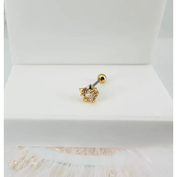 Zirkon Taşlı Uç Kısmı : Pirinç Kıkırdak Bar Uzunluğu : 6 Mm / Bar Kalınlığı 0.8 Mm / Top Boyu 3 Mm - Pt0028-1