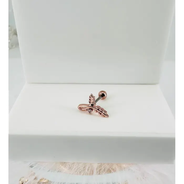 Rose Zirkon Taşlı Uç Kısmı : Pirinç Kıkırdak Bar Uzunluğu : 6 Mm / Bar Kalınlığı 0.8 Mm / Top Boyu 3 Mm - Pt0036-2