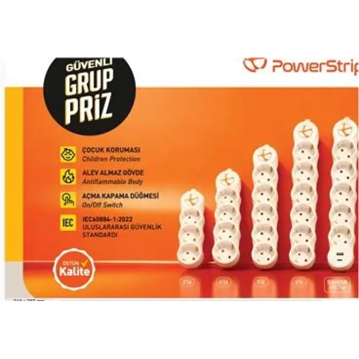 TUNCMATIK POWERSTRIP5 TSK19064 3m IEC 66884-1:2022 Standartı, FR(Alev Almaz)anahtarlı grup priz