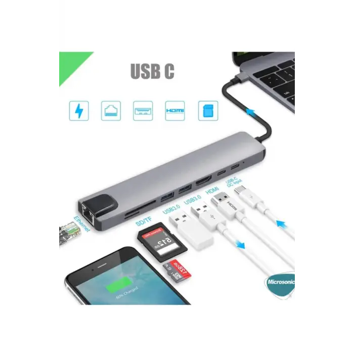 Type-c To Hdtv Multifunction Adapter 8 Port Kablo