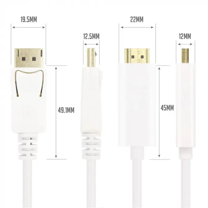 Vcom CG605L-3.0 Beyaz 3.0MT Display Port Erkek To Hdmi Erkek Kablo (KDO)