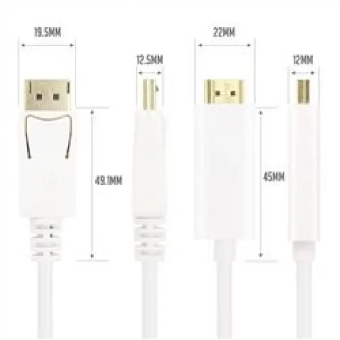 Vcom CG605L-3.0 Beyaz 3.0MT Display Port Erkek To Hdmi Erkek Kablo (KDO)