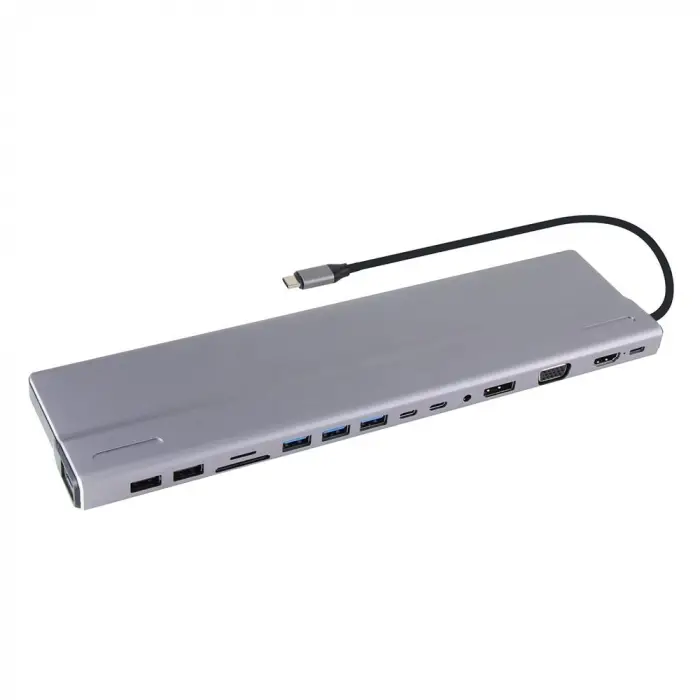 Vcom CU4703 Type-C To USB3.0-3+USB2.0-2+VGA+RJ45+SD+TF+Audio+HDMI+DP+USB-C DATA-2+USB-C Çoklayıcı (KDO)