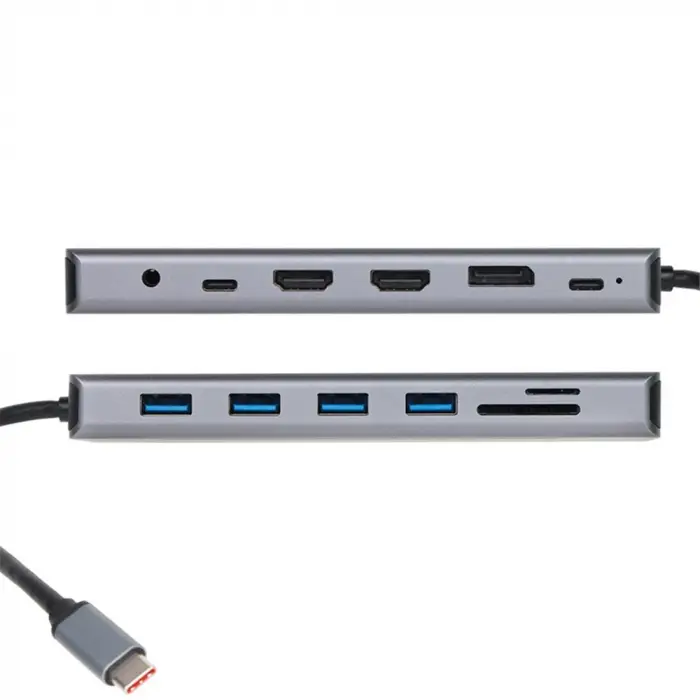 Vcom CU4706 Type-C To HDMI-2+DP+USB3.0-3+TYPE C+USB2.0+RJ45+SD2.0+TF2.0+PD+DC 3.5mm 13 in 1 Çevirici (KDO)