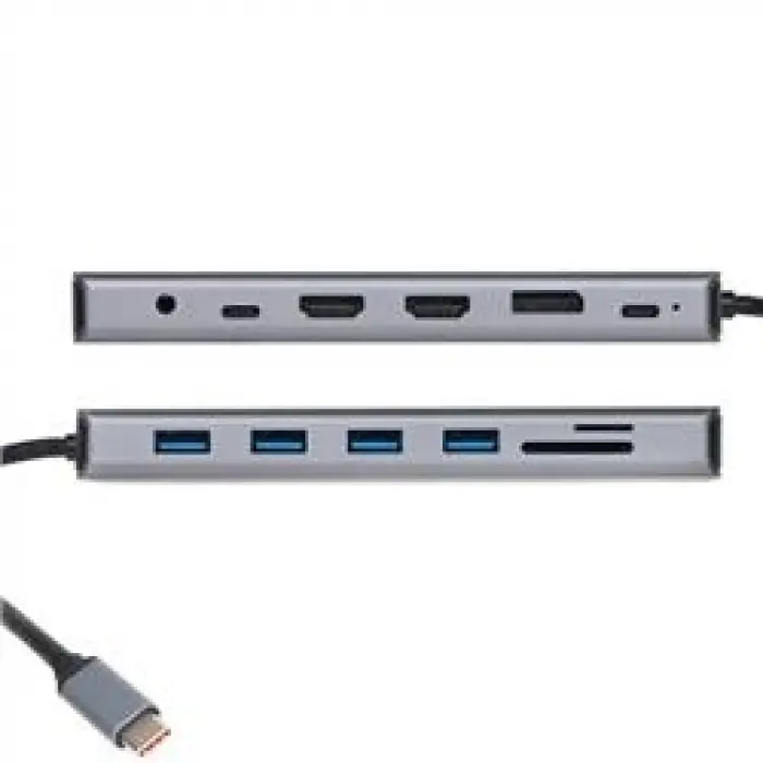 Vcom CU4706 Type-C To HDMI-2+DP+USB3.0-3+TYPE C+USB2.0+RJ45+SD2.0+TF2.0+PD+DC 3.5mm 13 in 1 Çevirici (KDO)