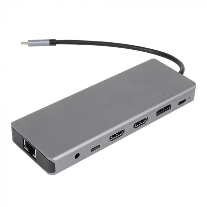 Vcom CU4706 Type-C To HDMI-2+DP+USB3.0-3+TYPE C+USB2.0+RJ45+SD2.0+TF2.0+PD+DC 3.5mm 13 in 1 Çevirici (KDO)