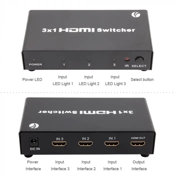 Vcom DD433 3-1 Port 1.4V 3D Metal Hdmi Switch (KDO)