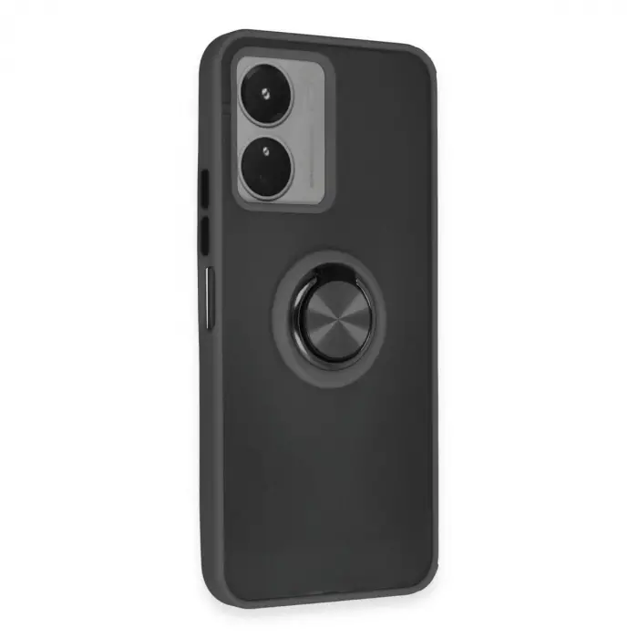 Vivo Y16 Kılıf Montreal Yüzüklü Silikon Kapak - Siyah