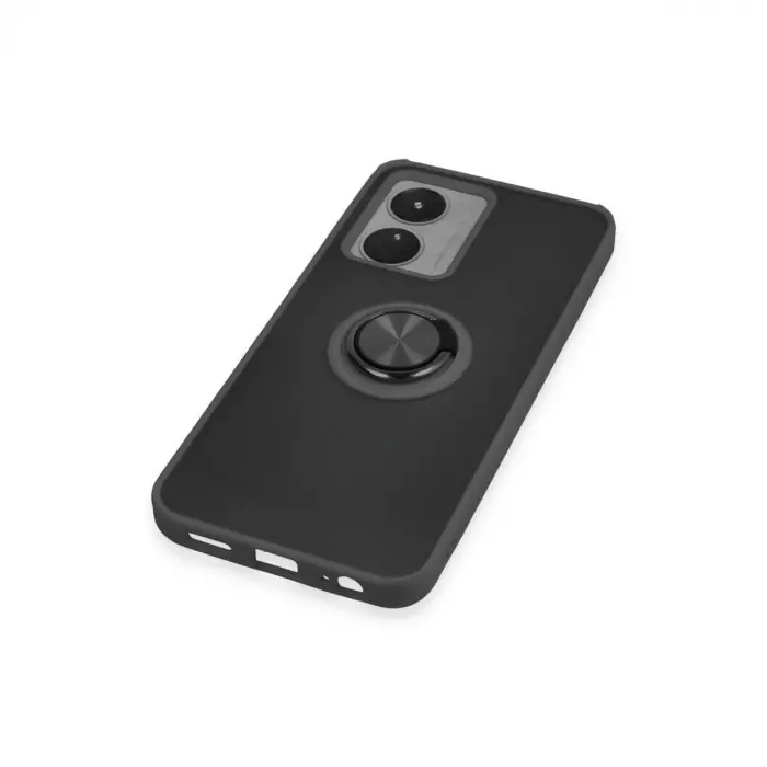 Vivo Y16 Kılıf Montreal Yüzüklü Silikon Kapak - Siyah