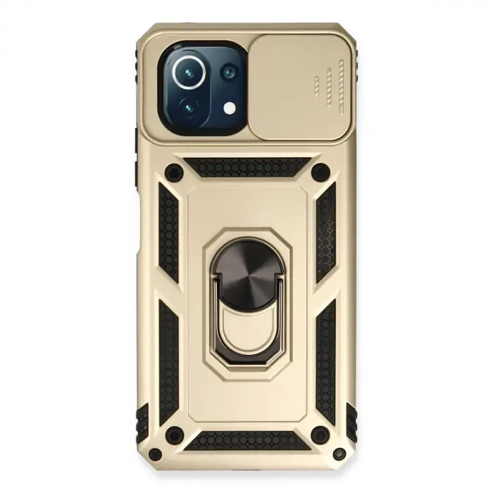 Xiaomi Mi 11 Lite Kılıf Pars Lens Yüzüklü Silikon - Gold