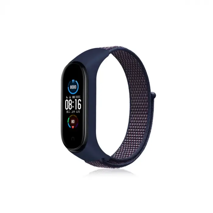 Xiaomi Mi Band 4 Hasırlı Cırtcırtlı Kordon - Lacivert-mor