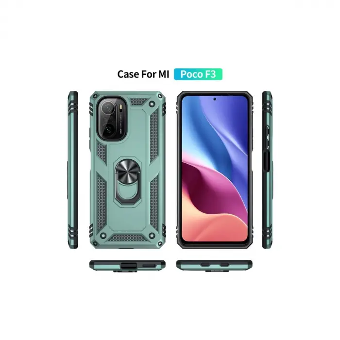 Xiaomi Poco F3 Kılıf Sofya Yüzüklü Silikon Kapak - Yeşil