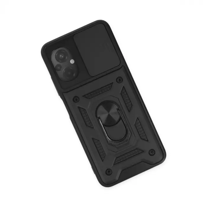 Xiaomi Poco M5 Kılıf Pars Lens Yüzüklü Silikon - Siyah