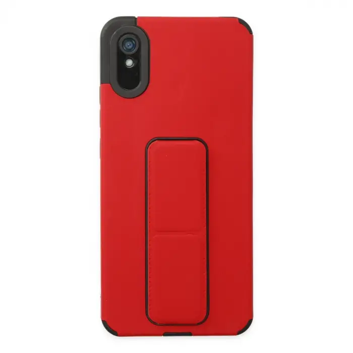 Xiaomi Redmi 9a Kılıf Mega Standlı Silikon - Kırmızı