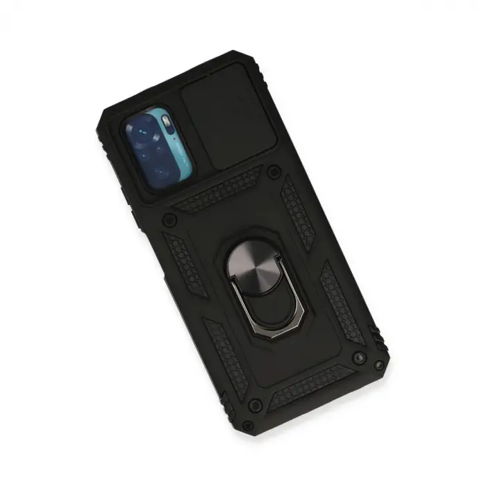 Xiaomi Redmi Note 10 Kılıf Pars Lens Yüzüklü Silikon - Siyah