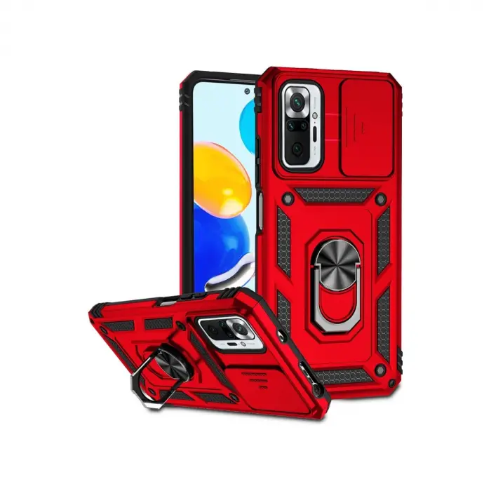 Xiaomi Redmi Note 10 Pro Kılıf Pars Lens Yüzüklü Silikon - Kırmızı