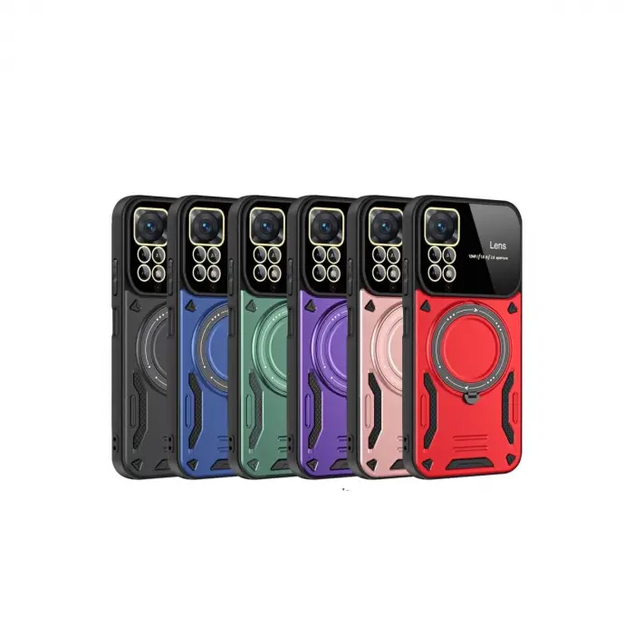 Xiaomi Redmi Note 11 Pro Kılıf Joy Lens Standlı Kapak - Kırmızı