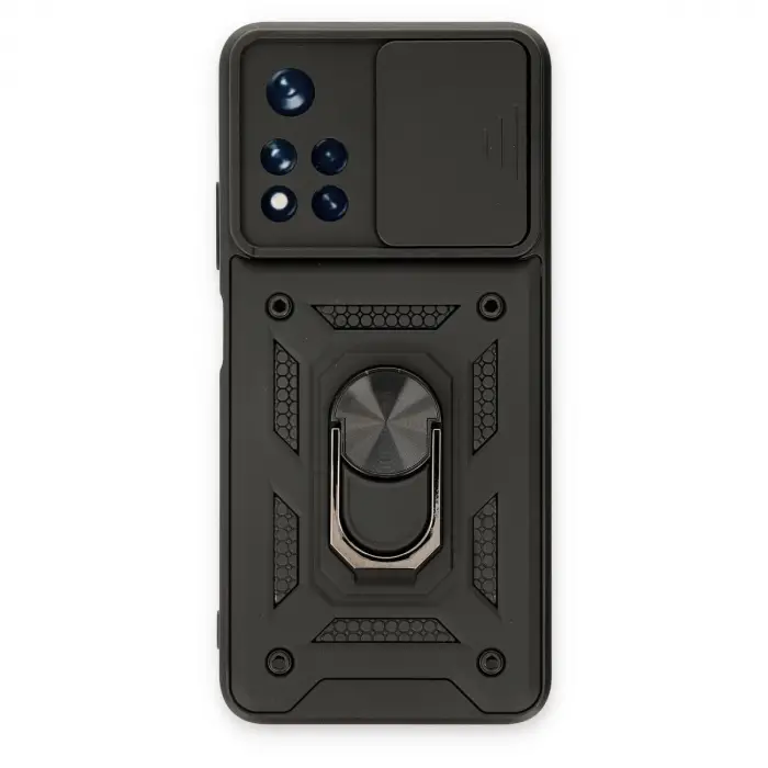 Xiaomi Redmi Note 11t Kılıf Pars Lens Yüzüklü Silikon - Siyah