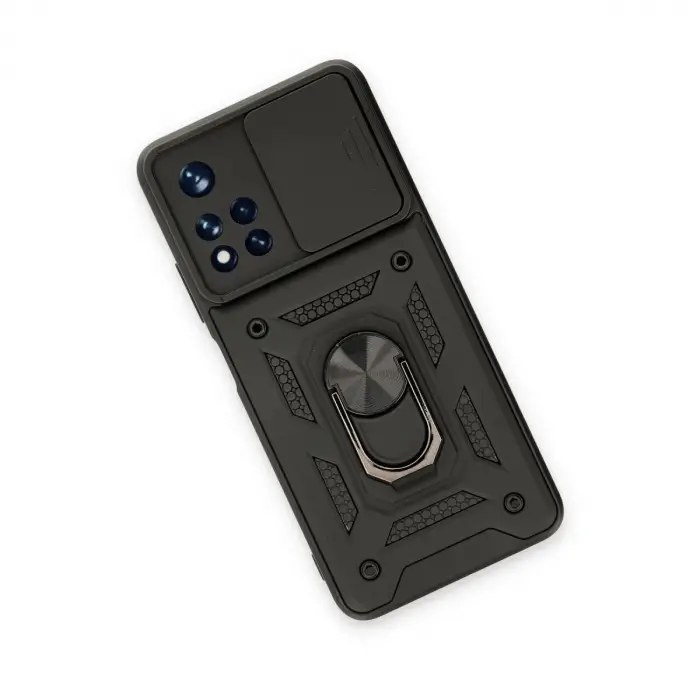 Xiaomi Redmi Note 11t Kılıf Pars Lens Yüzüklü Silikon - Siyah