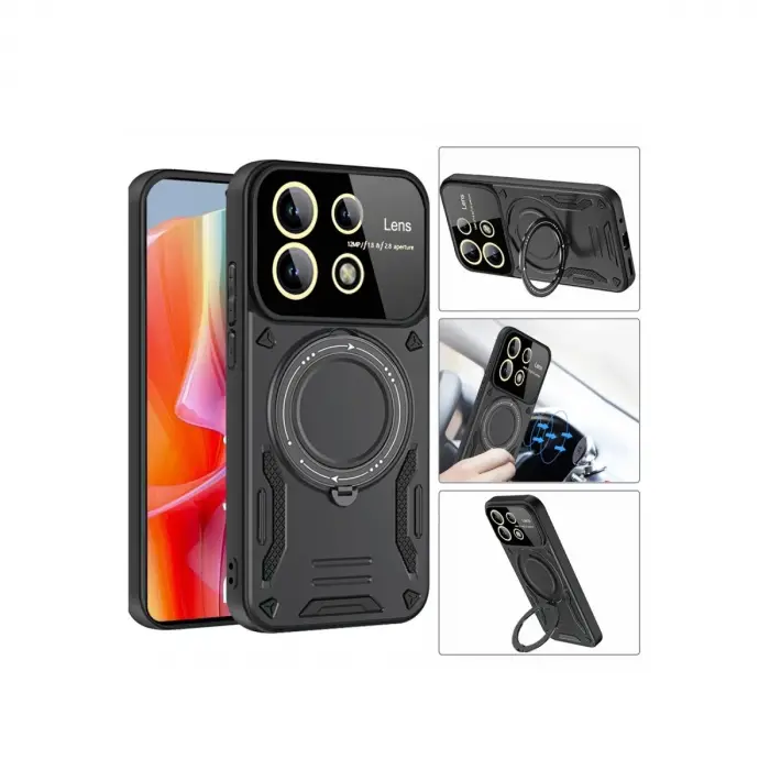 Xiaomi Redmi Note 13 Pro 5g Kılıf Joy Lens Standlı Kapak - Koyu Yeşil