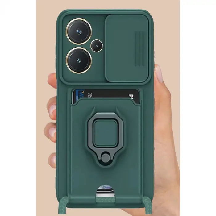 Xiaomi Redmi Note 13 Pro Plus Kılıf Zuma Kartvizitli Yüzüklü Silikon - Siyah