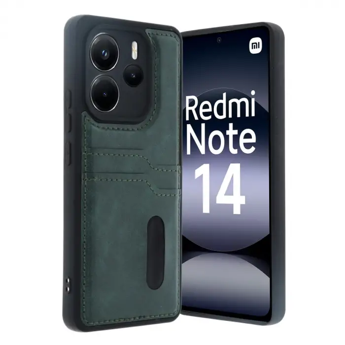 Xiaomi Redmi Note 14 4g Kılıf Sara Kartvizitli Deri Kılıf - Koyu Yeşil