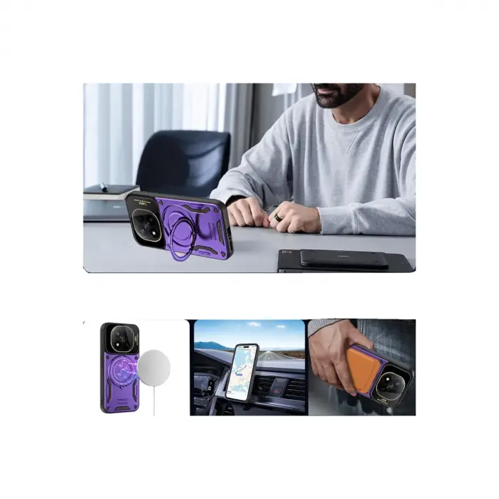 Xiaomi Redmi Note 14 Pro Plus Kılıf Joy Lens Standlı Kapak - Mor