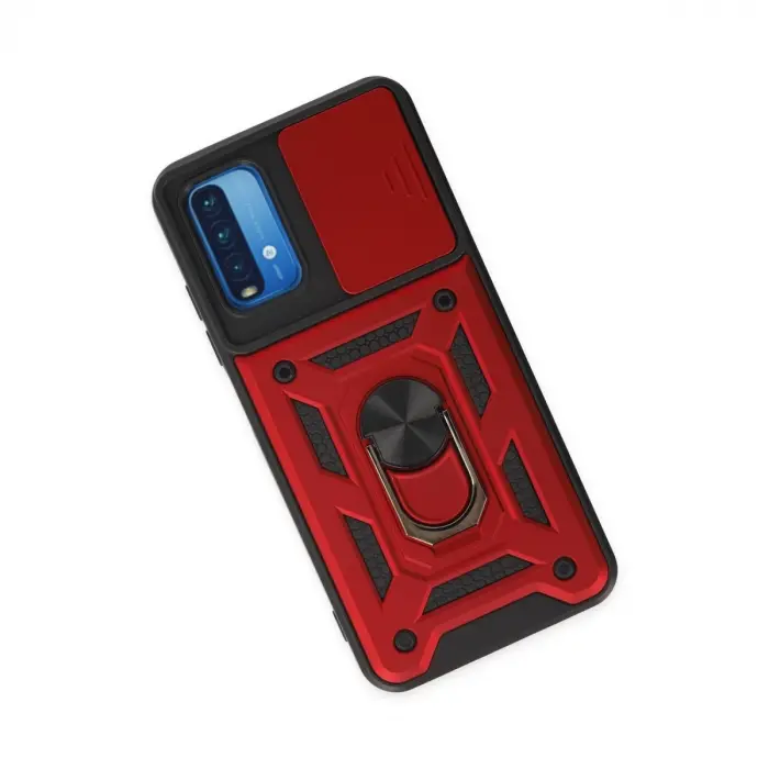 Xiaomi Redmi Note 9 4g Kılıf Pars Lens Yüzüklü Silikon - Kırmızı