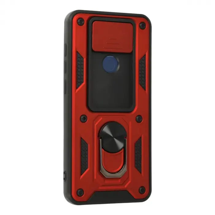 Xiaomi Redmi Note 9 Kılıf Pars Lens Yüzüklü Silikon - Kırmızı