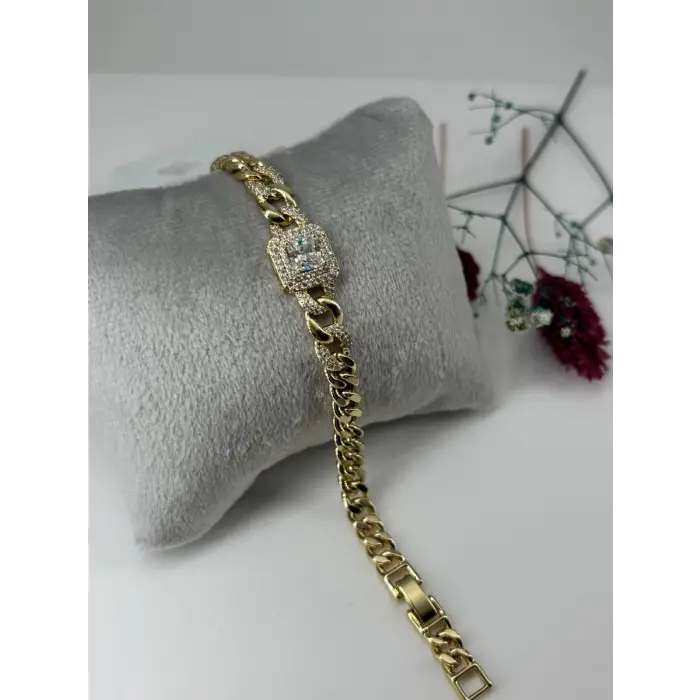    Zirkon Taşlı Pirinç Zirkon Bileklikler 17+2 Cm  - Kbl0307