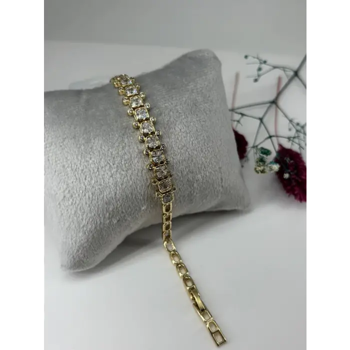    Zirkon Taşlı Pirinç Zirkon Bileklikler 17+2 Cm  - Kbl0312