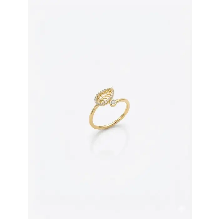 Yaprak Tasarımlı Taşlı Yüzük - Yz0245