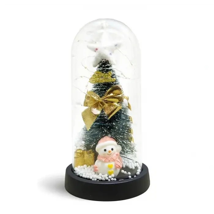 Yılbaşı Temalı Işıklı  Dekoratif Cam Fanus Alk5079