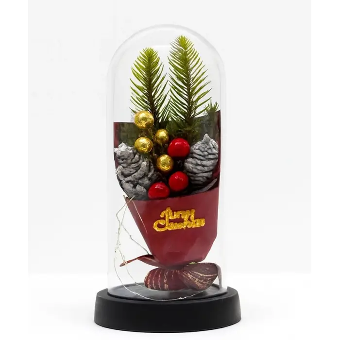 Yılbaşı Temalı Işıklı  Dekoratif Cam Fanus Alk5081