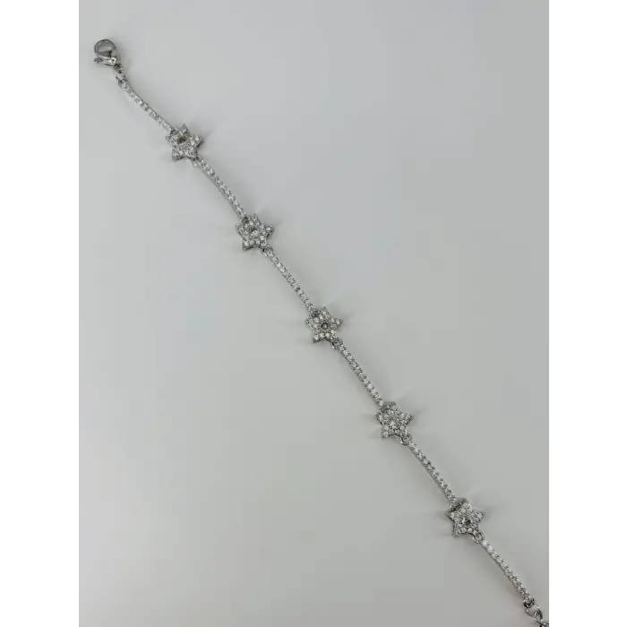 Rodyum Zirkon Taşlı Pirinç Bileklikler 17+4 Cm  - Kbl0375
