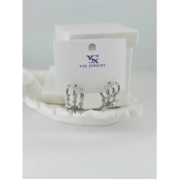 Rodyum Zirkon Taşlı Pirinç Zirkon Küpe - Kp00403